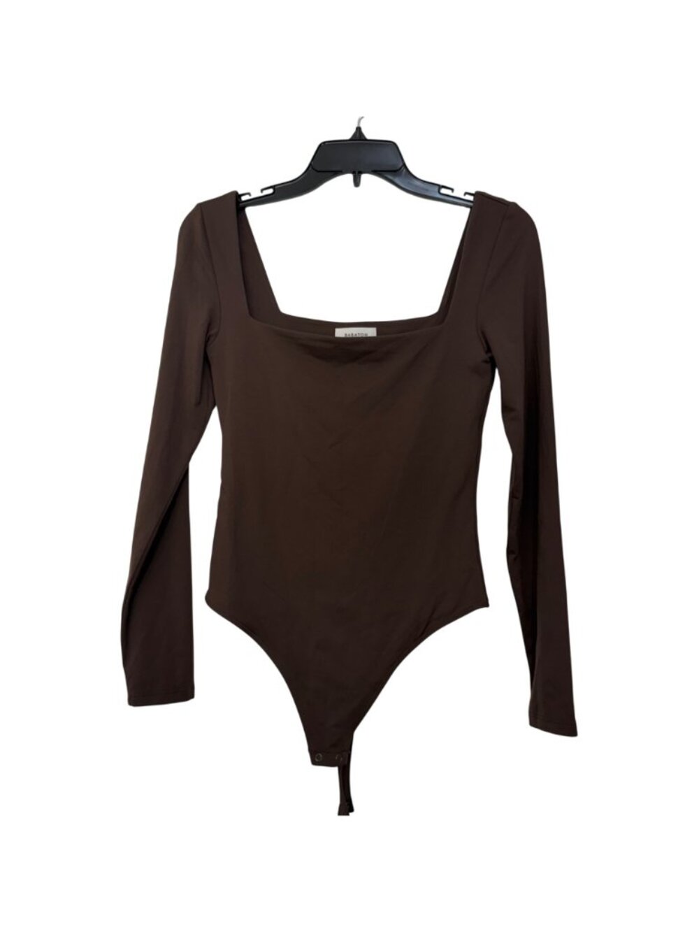 Babaton Women Long-Sleeve Dark Brown Bodysuit Size M Nylon Blend Snap Closure - Picture 1 of 9